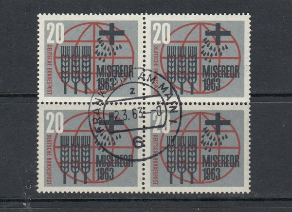 BRD Mi.-Nr. 391 als 4er Block zentrischer Vollstempel Frankfurt am Main