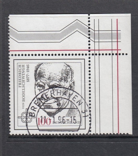 BRD Mi-Nr. 1835 Ecke 2 / Bogenecke - zentrisch gestempelt Ersttag - Vollstempel Bremerhaven