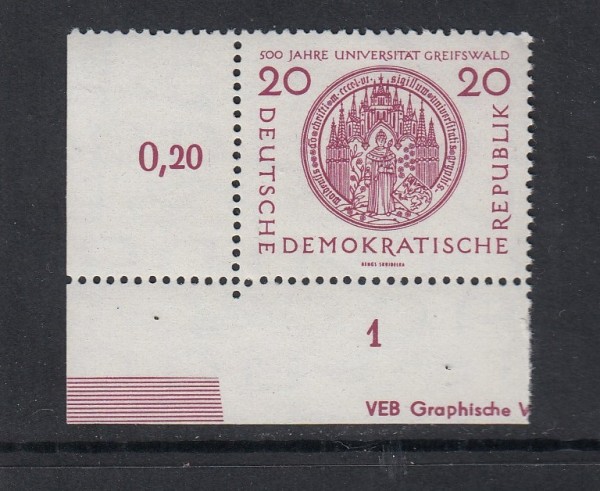 DDR Mi-Nr. 543 DV - halber Druckvermerk ** postfrisch - Bogenecke / Eckrand
