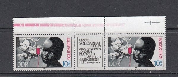 DDR 2x Mi-Nr. 3202 mit Zierfeld a schwarz mit Oberrand ** postfrisch