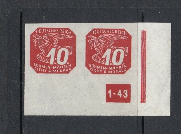 Böhmen & Mähren Mi.-Nr. 121 mit Plattennummer ** postfrisch