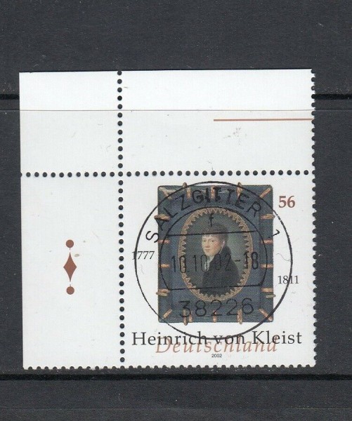 BRD 2002 - Mi-Nr. 2283 - Ecke 1 / Bogenecke - zentrisch - Vollstempel Ersttag