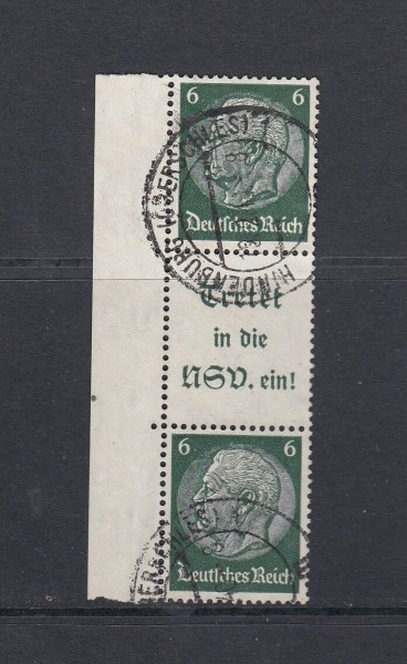 Deutsches Reich Zusammendruck - Mi-Nr. S 194 gestempelt Hindenburg-Oberschlesien mit Bogenrand