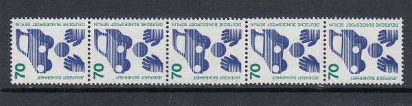 Berlin Mi-Nr. 453 A R a als 5er Streifen - Rollenmarke mit Zählnummer ** postfrisch